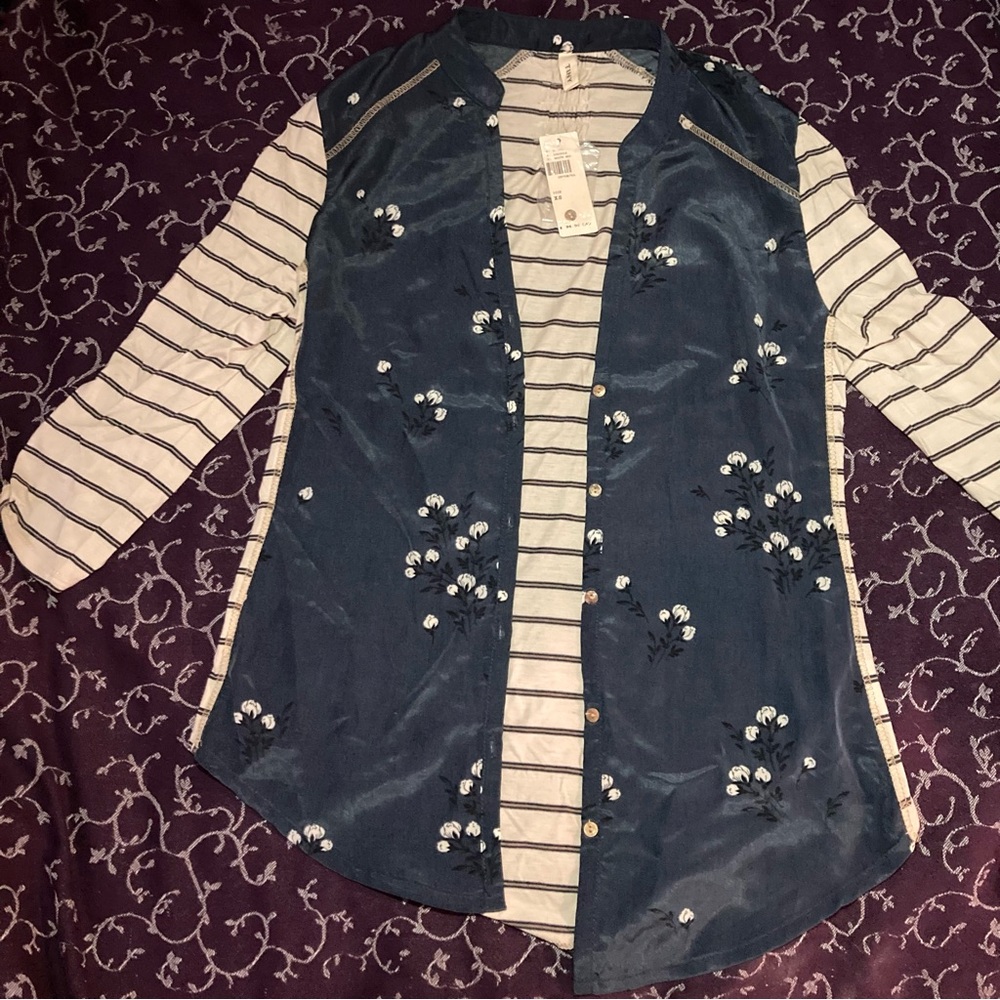 Navy Floral and Striped Shirt